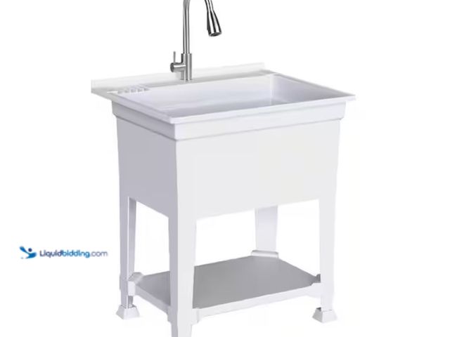 Lot 49-1632146 - Glacier Bay 30 in. W x 24 in. D x 35 in. H   Laundry/Utility Sink in White with Stainless Steel Pull...