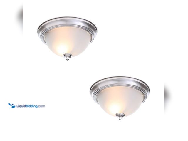 Lot 49-5409068 - Commercial Electric
13 in. 2-Light Brushed Nickel Flush Mount with Frosted Glass Shade (2-Pack) Unu...