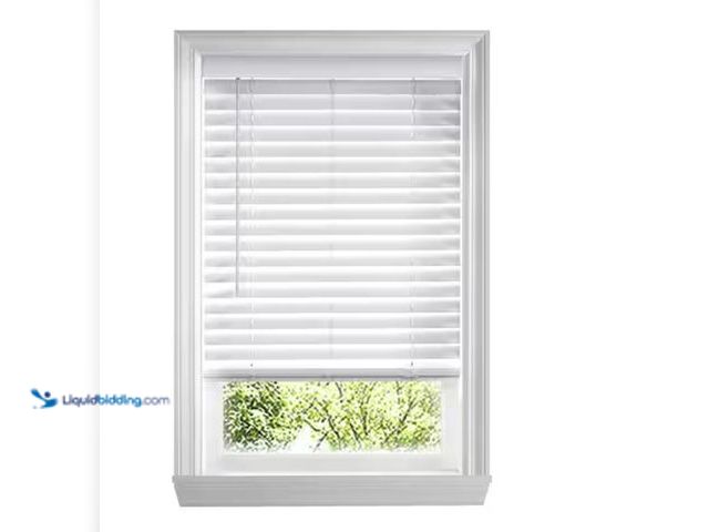 Lot 49-2026308 - Home Decorators Collection White Cordless Faux Wood Blinds for Windows with 2 in. Slats - 54.5 in. W...
