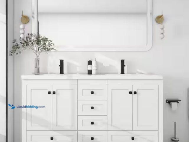 Lot 49-1623096 - Eclife 60 in. W. x 18 in. D x 34 in. H Sink Bath Vanity in White with White Resin Double Sink Top an...