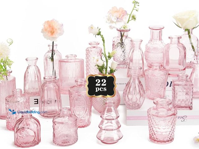 Lot 49-5416537 - Pink Flower Vase in Bulk 22 Glass Bud Vases Vintage Small Vases for Centerpiece Table Wedding Decora...