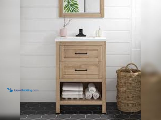 Lot 49-5439102 - Home Decorators Collection Autumn 24 in. Single Sink Weathered Tan Bath Vanity with White Engineered...
