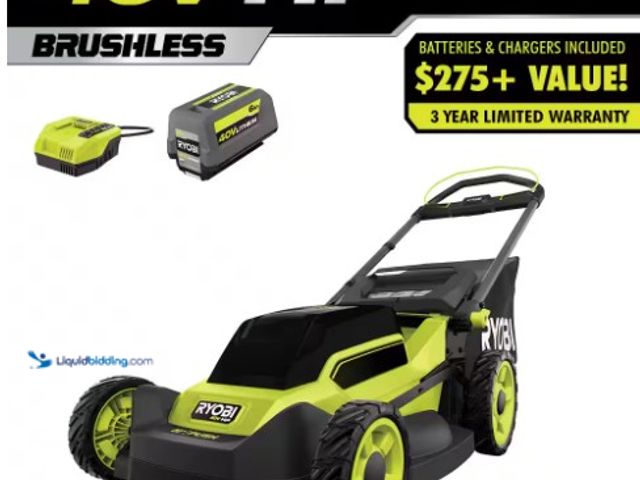 Lot 49-1516313 - RYOBI 40V HP Brushless 20 in. Cordless Battery Walk Behind Push Lawn Mower with 6.0 Ah Battery and C...