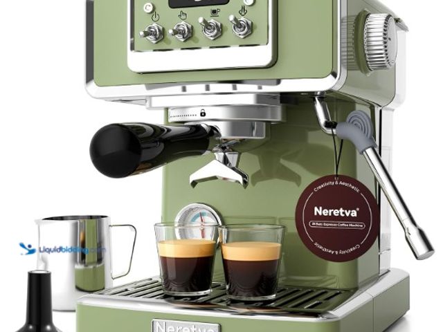 Lot 49-3515951 - Neretva Espresso Coffee Machine, Professional Espresso Machine with Pressure Gauge 15Bar Retro Espre...