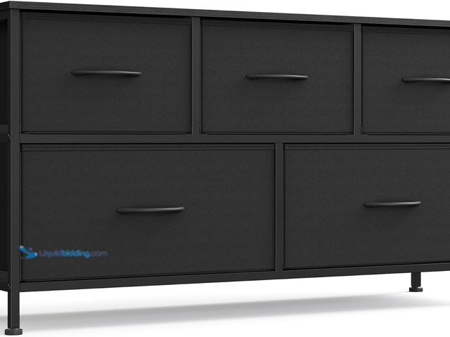 Lot 49-5463382 - SONGMICS Dresser for Bedroom, Chest of Drawers, TV Stand, Steel, MDF, 5 Non-Woven Fabric Drawers, St...