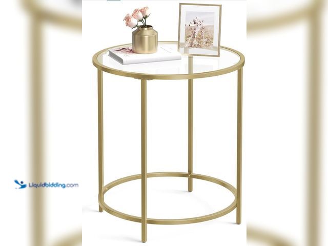 Lot 49-5436836 - VASAGLE Round Side Table, Glass End Table with Metal Frame, Gold Coffee Table with Modern Style, for...
