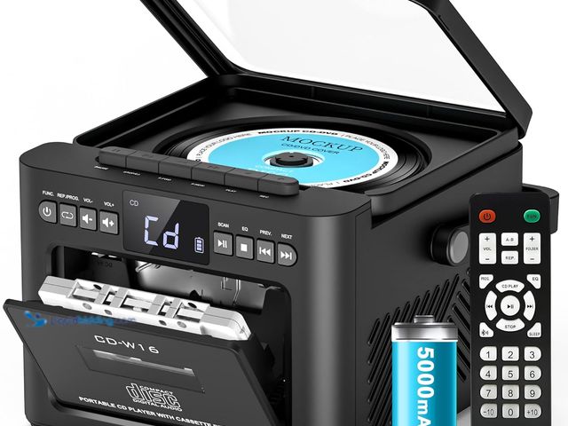 Lot 49-5448198 - Greadio Boombox CD and Cassette Player Combo, 5000mAh Rechargable CD Player Boombox with Bluetooth R...