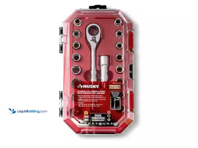 Lot 49-2020583 - Husky 3/8 in. Drive 6-Point Pass-Thru Ratchet and Socket Set (35-Piece), Model # H3DTHRU35PCSWS. MSR...