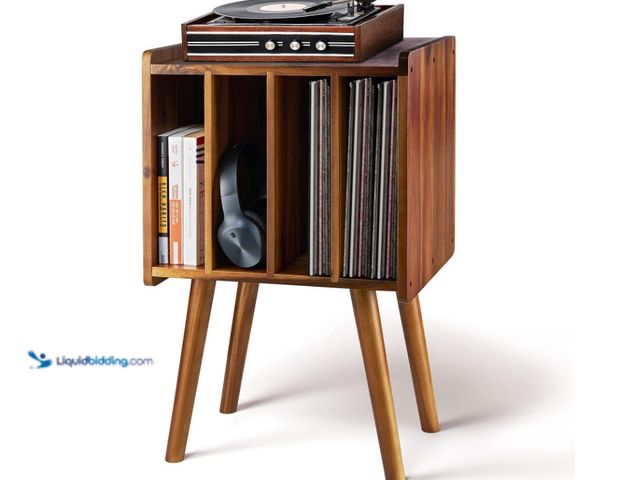 Lot 49-1571294 - 2BHOME Wooden LP Record Player Stand with 4 Cabinets, Holds up to 100 Vinyl's, Metal Record Storage ...