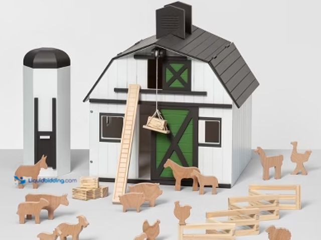 Lot 49-5545446 - Toy Barn with Animal Figurines - Hearth & Hand™ with Magnolia: Wooden Farm Playset, Classic Style, G...