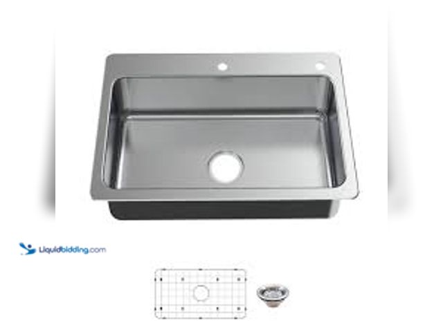 Lot 49-5461064 - Glacier Bay Bratten 33 in. Drop-In Single Bowl 18 Gauge Stainless Steel Kitchen Sink with Accessorie...