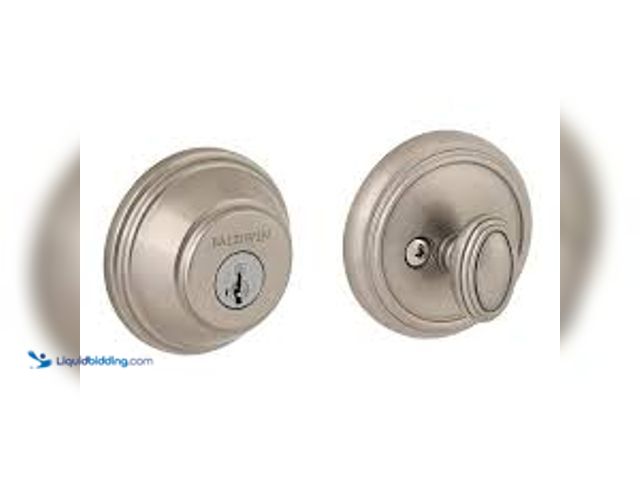 Lot 49-5458897 - Baldwin Prestige Satin Nickel Single Cylinder Round Deadbolt Featuring SmartKey Security. Model # 38...
