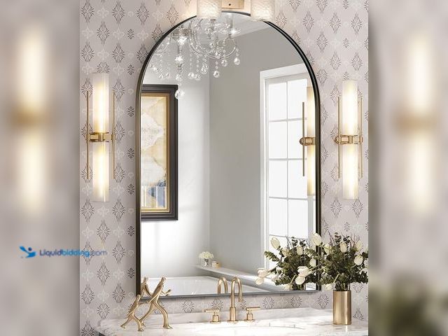 Lot 49-1556612 - Brightify Arched Mirror, Arched Wall Mirror, 22 x 30 Inch Black Arch Mirror, Metal Frame Black Bathr...