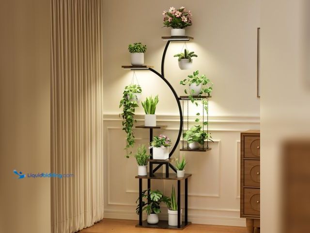 Lot 49-1516418 - Plant Stand Indoor with Grow Lights, 8 Tiered Corner Plant Shelf, 63" Tall Plant Hanger Indoor for M...