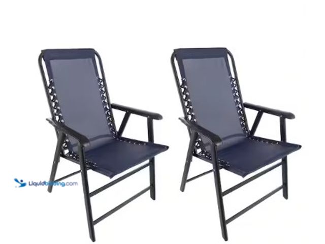 Lot 49-2004161 - Pure Garden Navy Textilene Fabric and Powder-Coated Steel Folding Lawn Chairs with Bungee Suspension...