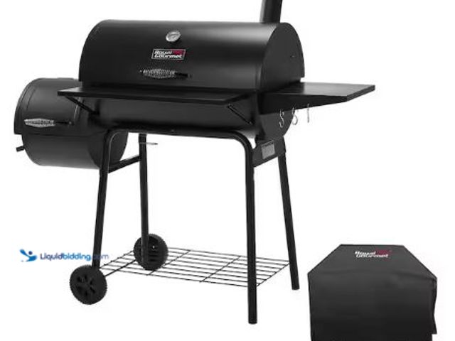 Lot 49-1625481 - Royal Gourmet Charcoal Grill with Offset Smoker and Side Table in Black plus Cover, Model # CC1830SC...
