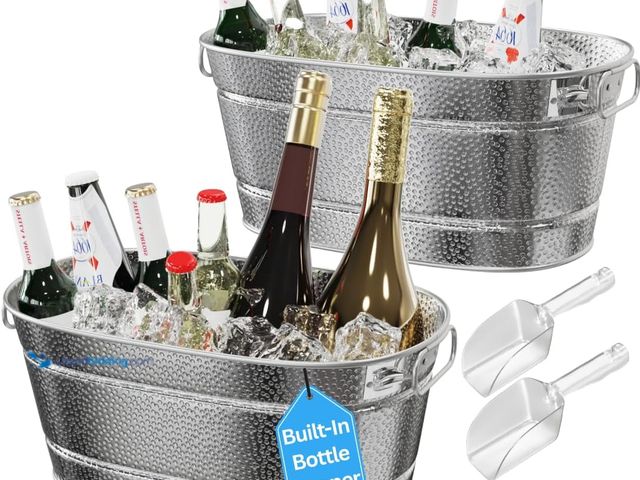 Lot 49-3527363 - 2 Pack Galvanized Tub with Handles - Beverage Tub with 2 Ice Scoops, 3 Gallon Ice Bucket for Parties...
