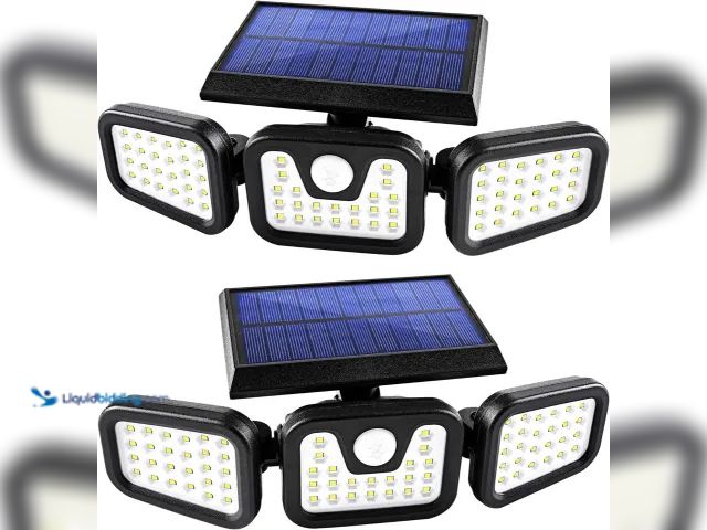 Lot 49-1820473 - Lot of 2 Solar Waterproof Outdoor 3-Head LED Lights - NEW - Each light has Built-in 74 super bright ...