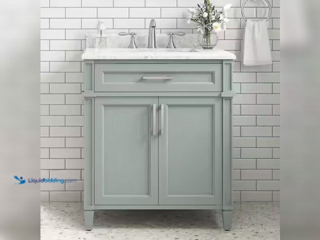 Lot 49-1570390 - Home Decorators Collection Caville 30 in. Single Sink Sage Green Bath Vanity with Carrara Marble Top...