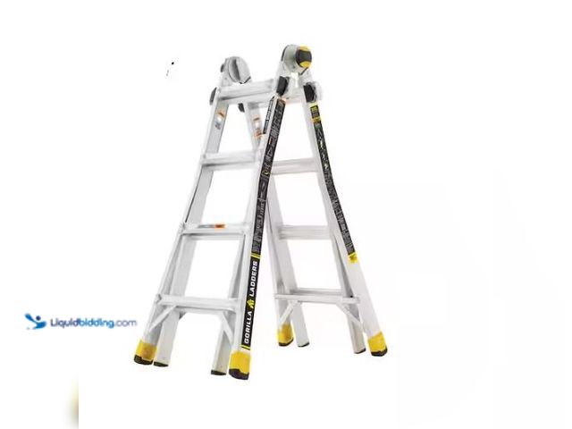 Lot 49-1624631 - Gorilla Ladders 18 ft Reach Aluminum Multi-Position Ladder with Tool Hangers, 300 lbs. Load Capacity...