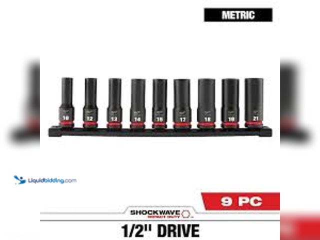 Lot 49-5407686 - Milwaukee SHOCKWAVE 1/2 in. Drive Metric Deep Well 6 Point Impact Socket Set (9-Piece). Model # 49-6...