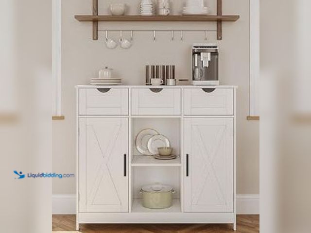 Lot 49-3464727 - Storage Cabinet, Coffee Bar Cabinet with 2 Adjustable Shelves, 3 Drawers, and 2 Doors, for Bathroom,...