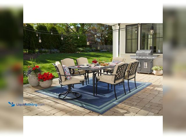 Lot 49-5412580 - Hampton Bay Laurel Oaks 6-Piece Dark Brown Steel Outdoor Patio Dining Set with CushionGuard Putty Cu...