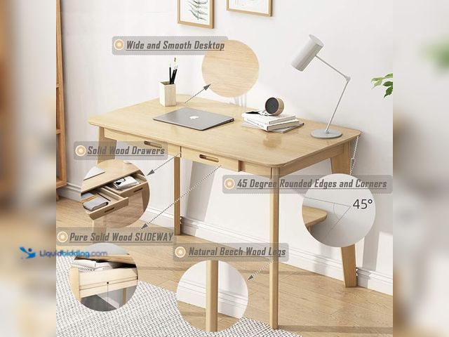 Lot 49-3465256 - IOTXY Solid Wood Writing Desk - Home Office Workbench Desk with Drawer, Laptop Computer Work Study T...