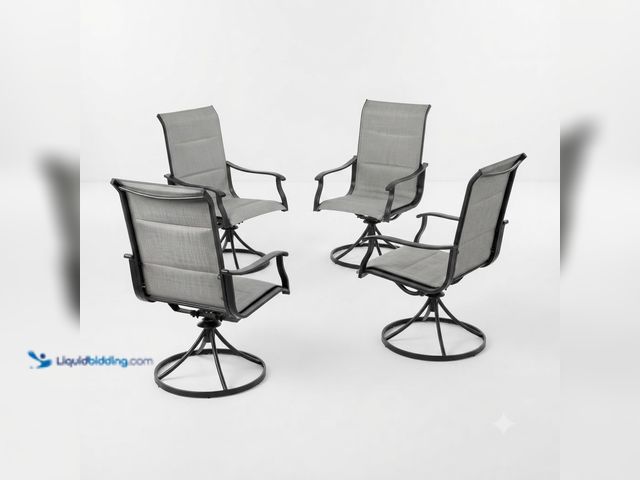Lot 49-1630691 - Hampton Bay Kentsbury 4-Piece Swivel Dining Chair Set WITHOUT Cushions, Unused, Has Attachments  Ref...