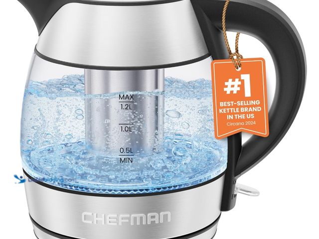 Lot 49-1555670 - CHEFMAN Electric Kettle - 1.2L 1500W Hot Water Tea Pot with Infuser, BPA Free, Auto Shut Off, Boil-D...
