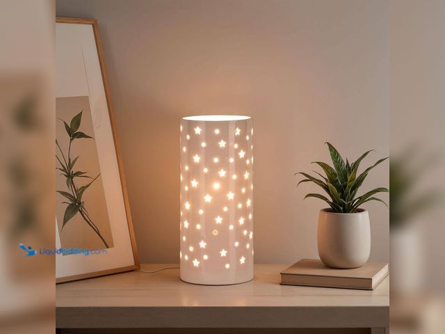 Lot 49-5409092 - Alsy
10 in. White Indoor Ceramic Up-Light with White Cut Out Pattern Shade New