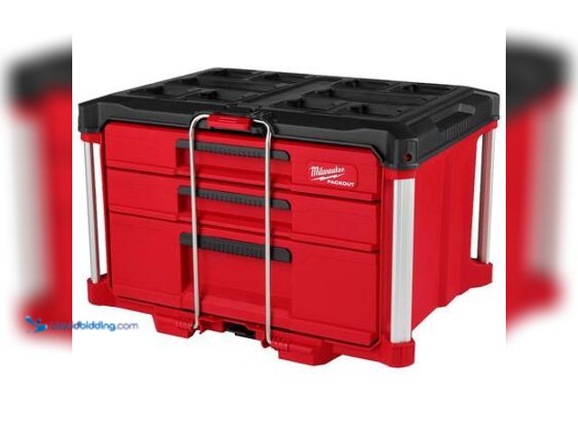 Lot 49-5539681 - Milwaukee PACKOUT 22 in. Modular 3-Drawer Multi Drawer Tool Box with Metal Reinforced Corners and 50...