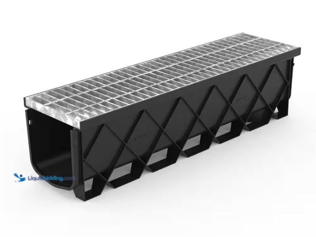 Lot 49-1624553 - 40in L. x 10in x 10in Black Storm Drain Channel with Galvanized Grate, Unused, Has Attachments  Ref#...