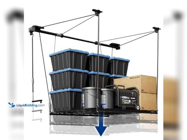 Lot 49-1553938 - FLEXIMOUNTS GL1 Overhead Garage Lifting Storage Rack, 4x4 Ft Heavy-Duty Metal Garage Ceiling Rack, A...