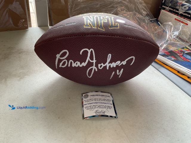 Lot 49-1830764 - COLLECTIBLE BRAD JOHNSON MINNESOTA VIKINGS QB AUTOGRAPHED FOOTBALL WITH SCHWARTZ SPORTS COA #COINS02...