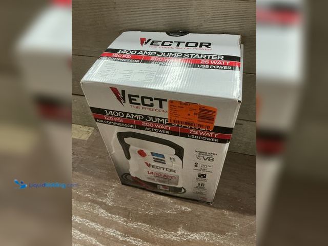 Lot 49-3540130 - VECTOR
1400 Amp Jump Starter, Compressor, USB and AC Power (powers on) (unable to test) (charger in...