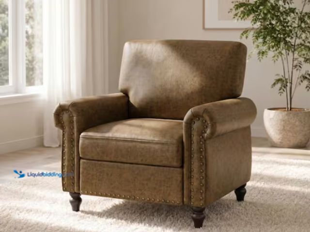 Lot 49-1636818 - Brown Faux Leather Nailhead Trim Accent Chair, Model # NTLY-AC08-PU-RB, Unused  Ref#HD1001