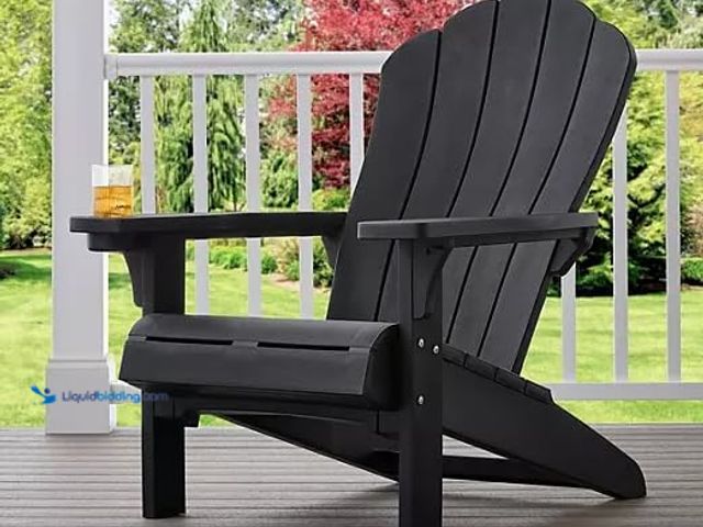 Lot 49-5544639 - Outdoor Everest Adirondack Chair with Integrated Cupholder (Black). Unused