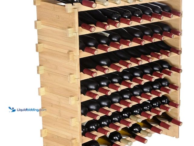 Lot 49-1547677 - VEVOR 72 Bottle Stackable Modular Wine Rack, 8-Tier Solid Bamboo Wood Storage Racks, Floor Freestand...