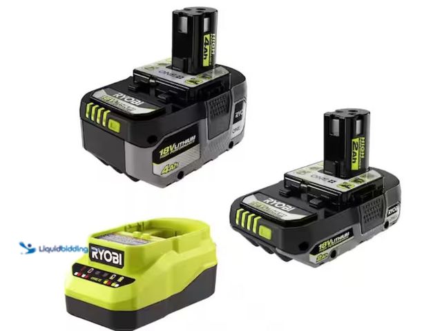 Lot 49-3614357 - RYOBI ONE+ 18V Lithium-Ion Starter Kit with (1) 2.0 Ah Battery, (1) 4.0 Ah Battery, and Charger, Mod...
