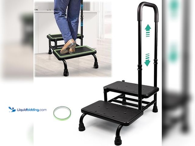 Lot 49-5415356 - 2 Step Stool with Handle for Elderly, Heavy Duty Medical Step Stool with Adjustable Handrail and Non...