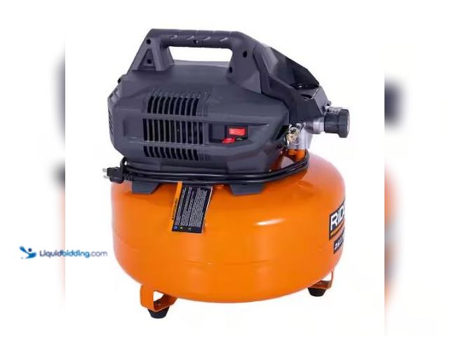 Lot 49-3473067 - RIDGID 6 Gal. 150 PSI Portable Electric Oil-Free Jobsite Pancake Air Compressor, Model # 02106416A, ...