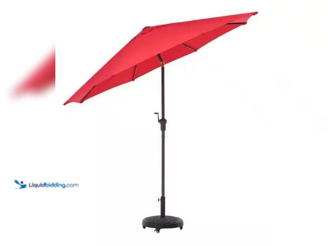 Lot 49-2005987 - Hampton Bay 9 ft. Aluminum Market Crank and Auto-Tilt Patio Umbrella in Ruby Red, Model # UCA171057-...