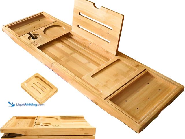 Lot 49-5437559 - XcE Foldable Bathtub Tray Expandable to 105cm for Luxury Bath, Bath Tray for Bathtub (Bamboo) [Model...