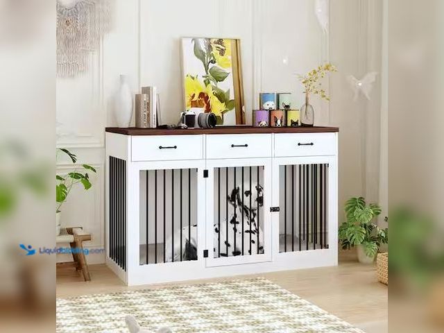 Lot 49-1556393 - FUFU&GAGA Large Dog Cage Storage Cabinet, Dog House Furniture Style Dog Crate with 3 Drawers for Med...