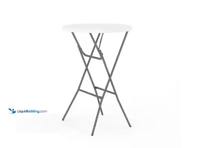 Lot 49-1622201 - Carnegy Avenue Elon 31.25 in. L Round Granite White Plastic Top Folding Bar Table, Model # CGA-FLF-1...