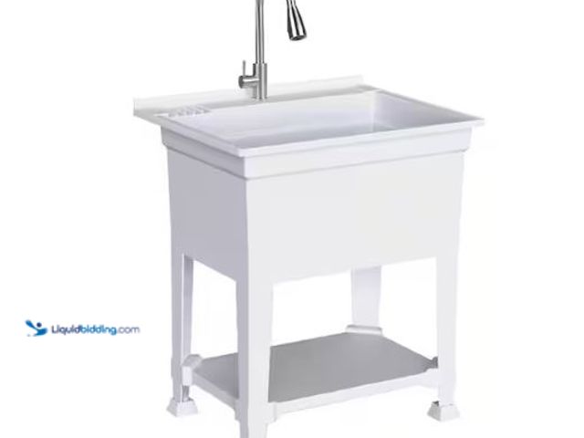 Lot 49-1630933 - Glacier Bay 30 in. W x 24 in. D x 35 in. H Freestanding Laundry/Utility Sink in White with Stainless...