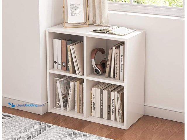 Lot 49-3431911 - 4 Cube Organizer Bookcase - Fabric Storage Bins Container, Open Shelf Simple Compartments Bookshelf,...