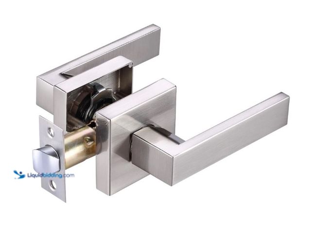 Lot 49-1550477 - Sartodoors Hardware Modern Square Satin Nickel Handle-Brushed Nickel Passage Handle (No Lock), Model...