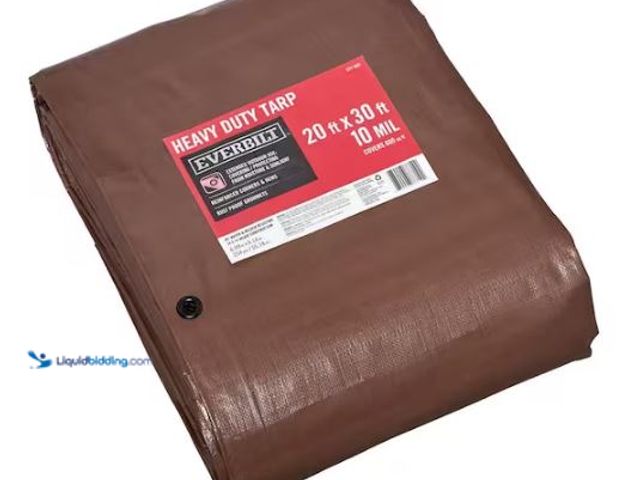 Lot 49-1569182 - Everbilt 20 ft. x 30 ft. Brown and Silver Heavy Duty Tarp, Model # PYHD2030, Slightly used.  Ref#SBS...